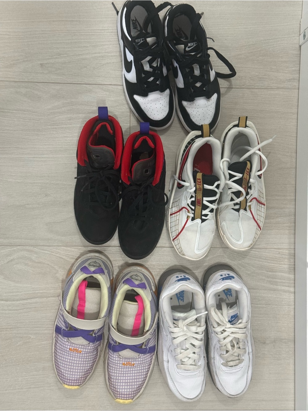 5 pairs. Different Nike Kids Black Low-Top and high top Sneakers
